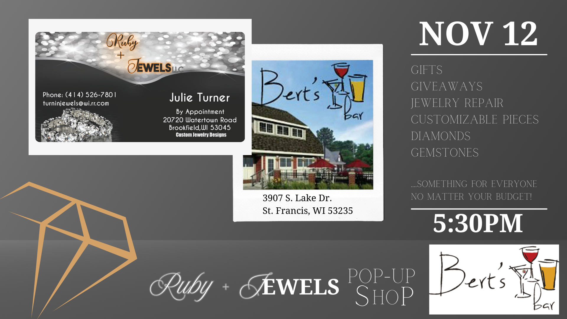 Ruby + Jewels Pop-Up Shopping Event at Bert's Bar in St. Francis WI