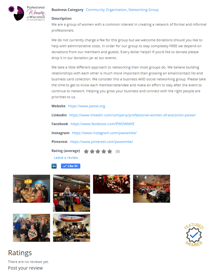 Professional Women of WI PWoW Directory Listing Example