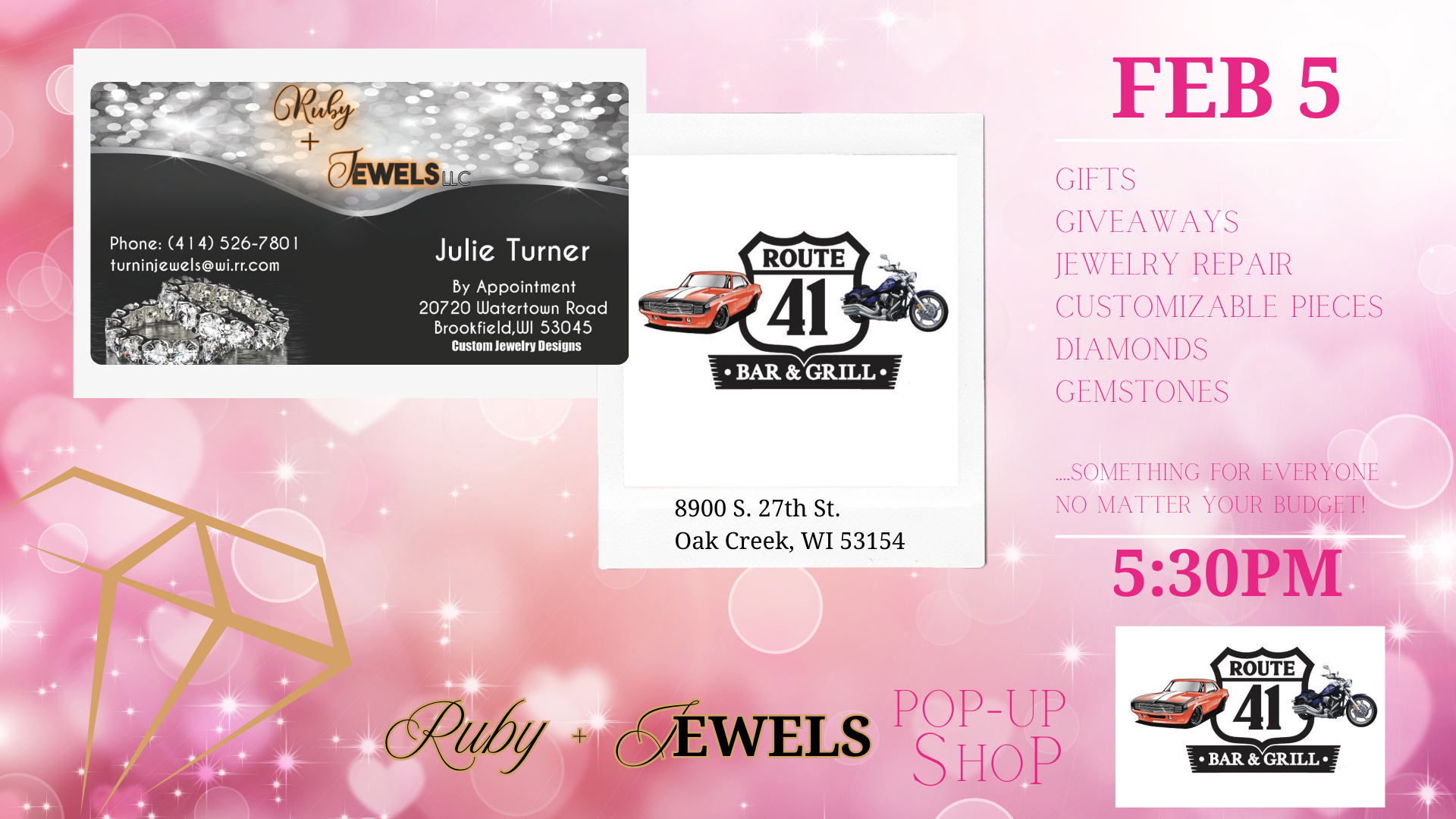 Ruby + Jewels Pop Up at Route 41 Feb 5th at 5:30pm